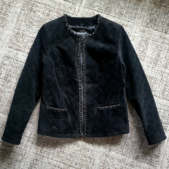 Pamela McCoy Black Genuine‎ Suede Leather Business Casual Blazer Jacket Size 6 - Picture 2 of 14